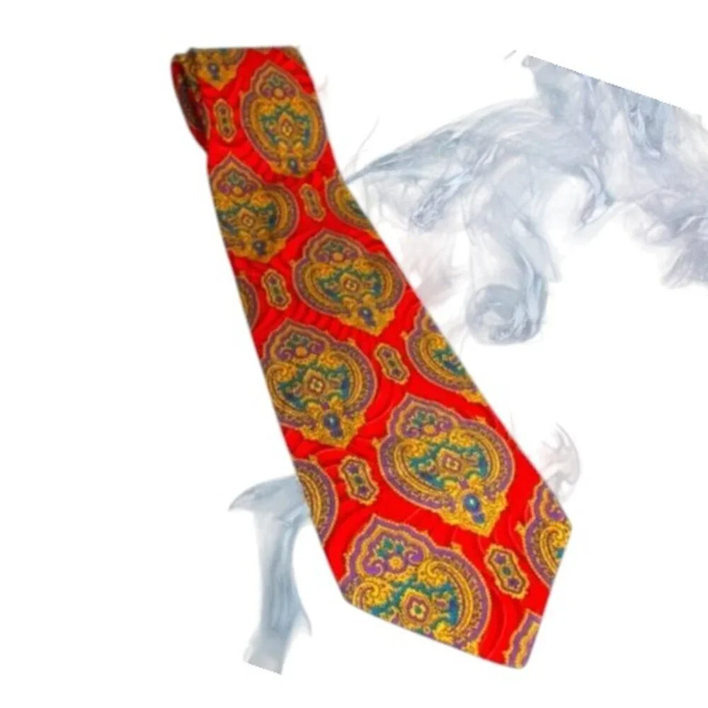 Vintage Versace Red Baroque Paisley Silk Tie Made in Italy